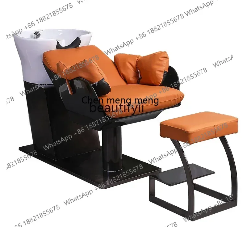 xxqBarber Shop Shampoo Chair Hair Salon Fashion Simple Ceramic Deep Basin Half Lying Flushing Bed for Hair Salon