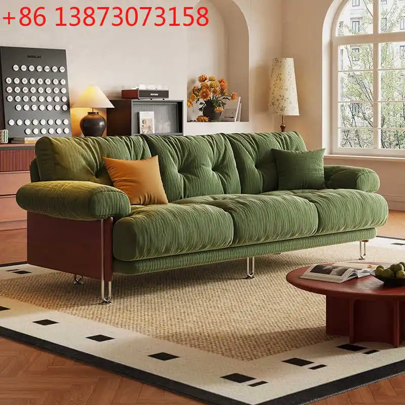

Lazy antique log cat scratching cloth sofa living room small apartment French retro cream chenille fabric sofa