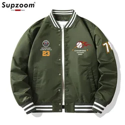Supzoom New Arrival Rib Sleeve Top Fashion Single Breasted Casual Pilot Ins Loose Print Cardigan Coat Bomber Baseball Jacket