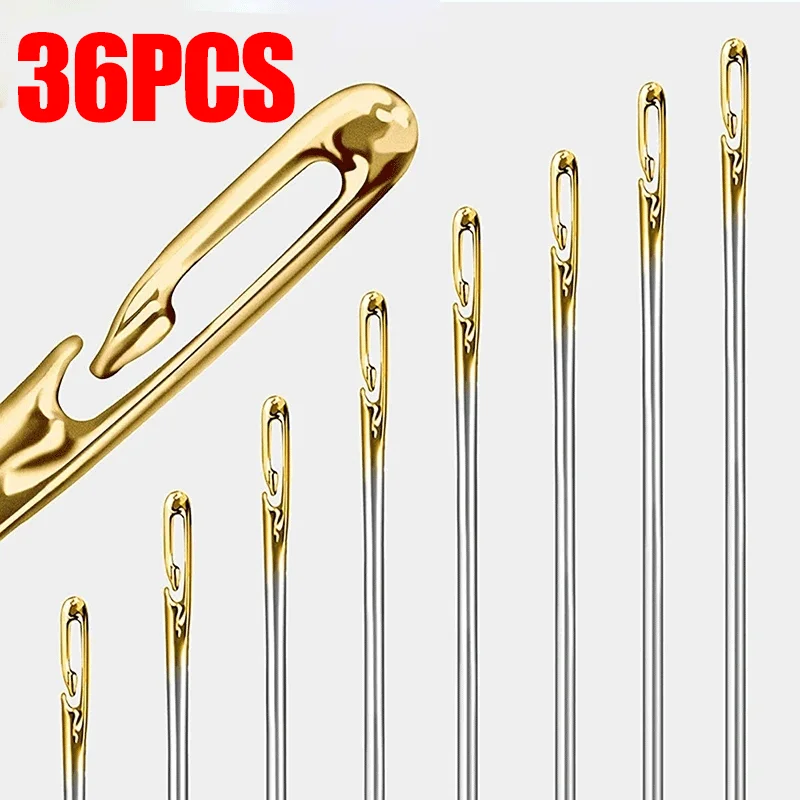 12/24/36Pcs Blind Needle Elderly Needle-side Hole Hand Household Sewing Stainless Steel Sewing Needless Threading Diy Jewelry