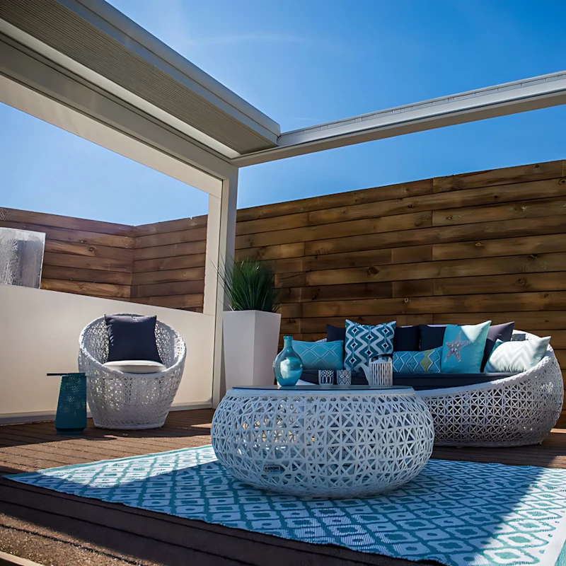 Multifunctional Retractable Bioclimatic WallMounted Gazebo Aluminum Glass Wood Screen for Balcony pergola