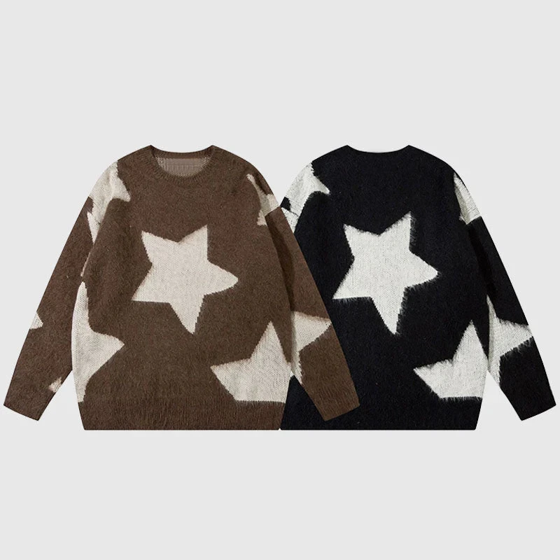 2024k Winter New Fashionable Hot Selling Women's Star Pattern Round Neck Winter Outdoor Printed Women's Warm Sweater