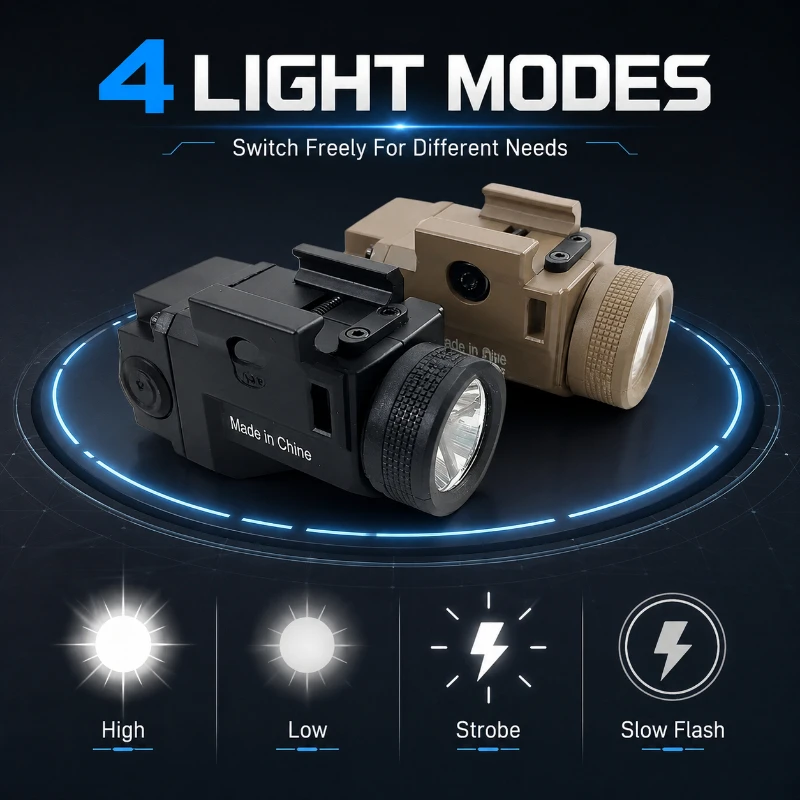 800LM Small Mount‑on LED Flashlight Adjustable Light Level Strobe Effect Hard Shell Outdoor Portable Torch