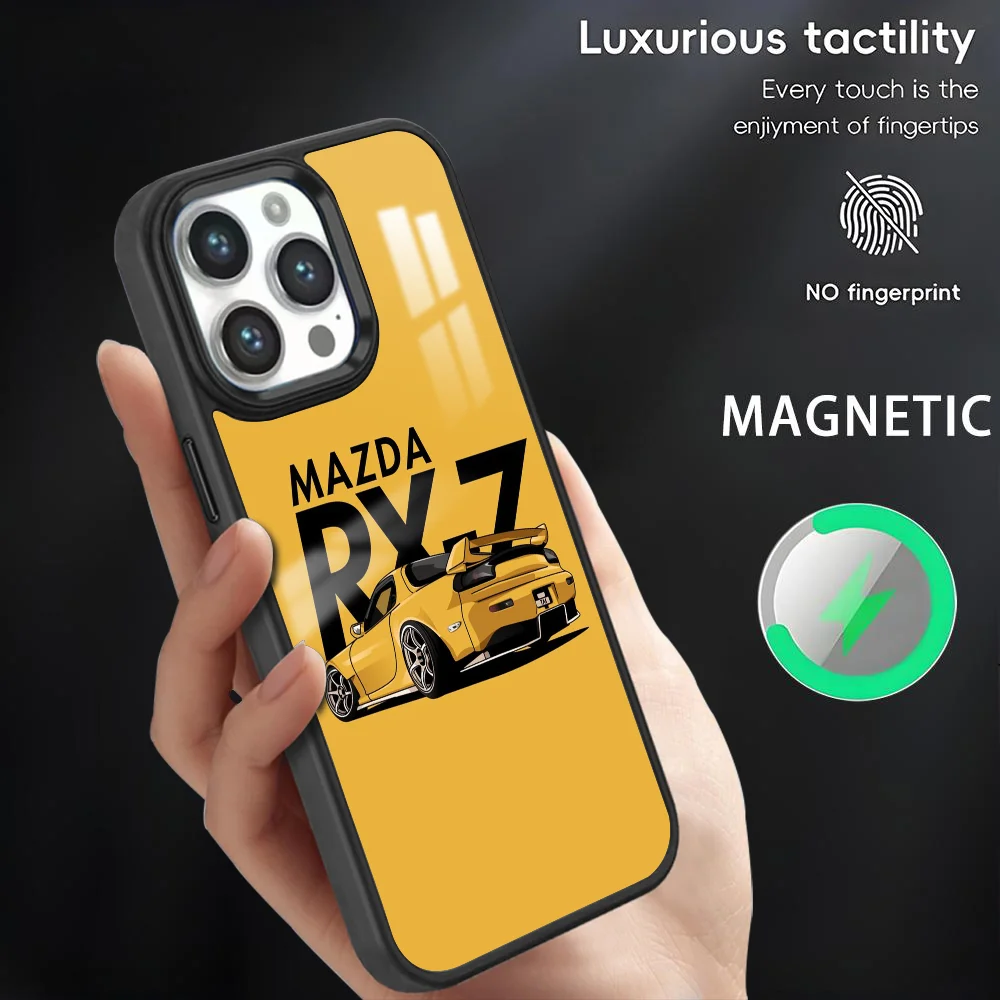 

JDM Car RX7 MX5 Phone Case For iPhone 16 15 14 13 12 11 Pro Max Plus Mini Magnetic Magsafe Wireless Charging Cover Coque