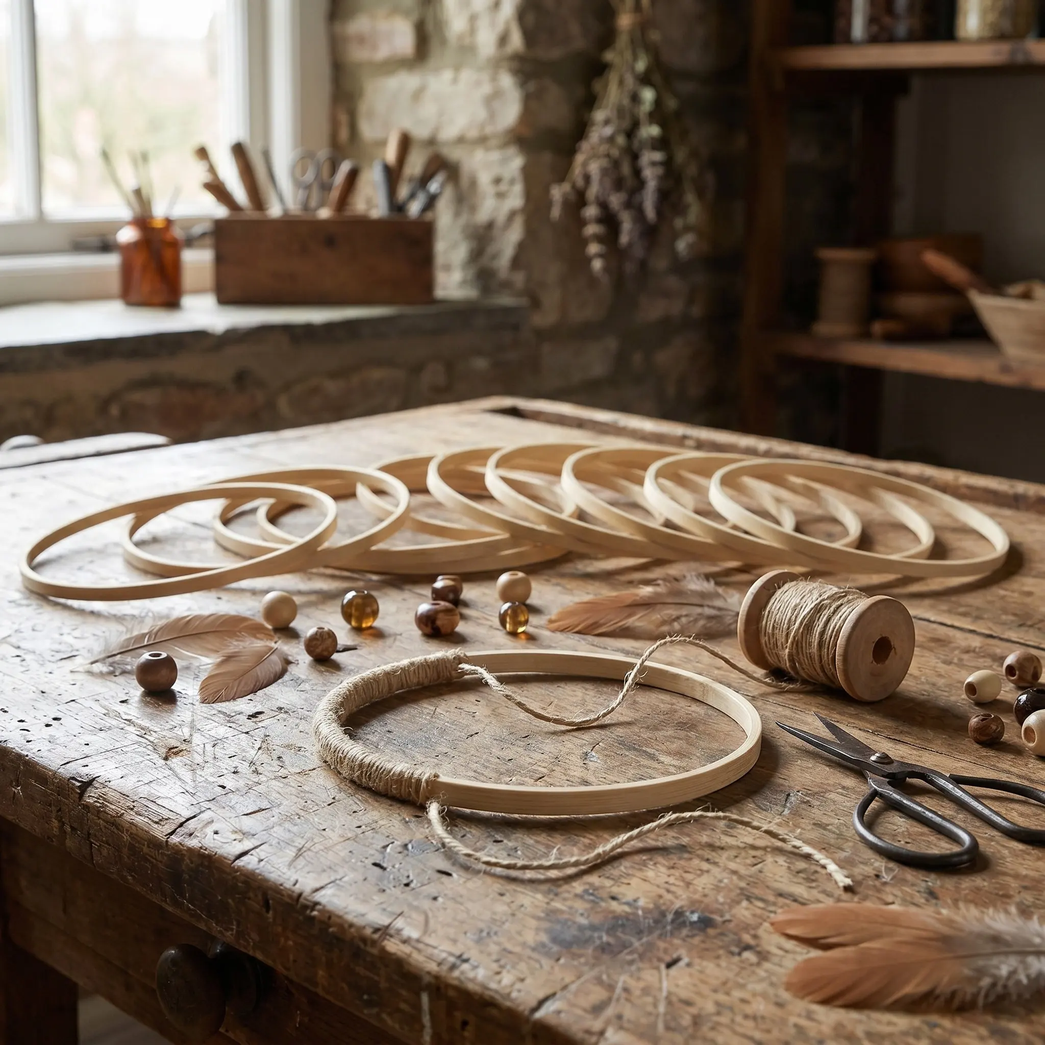 Bamboo Dreamcatcher Rings Set 13pcs 15cm Round DIY Craft Frames for Handmade Dream Catcher Decoration