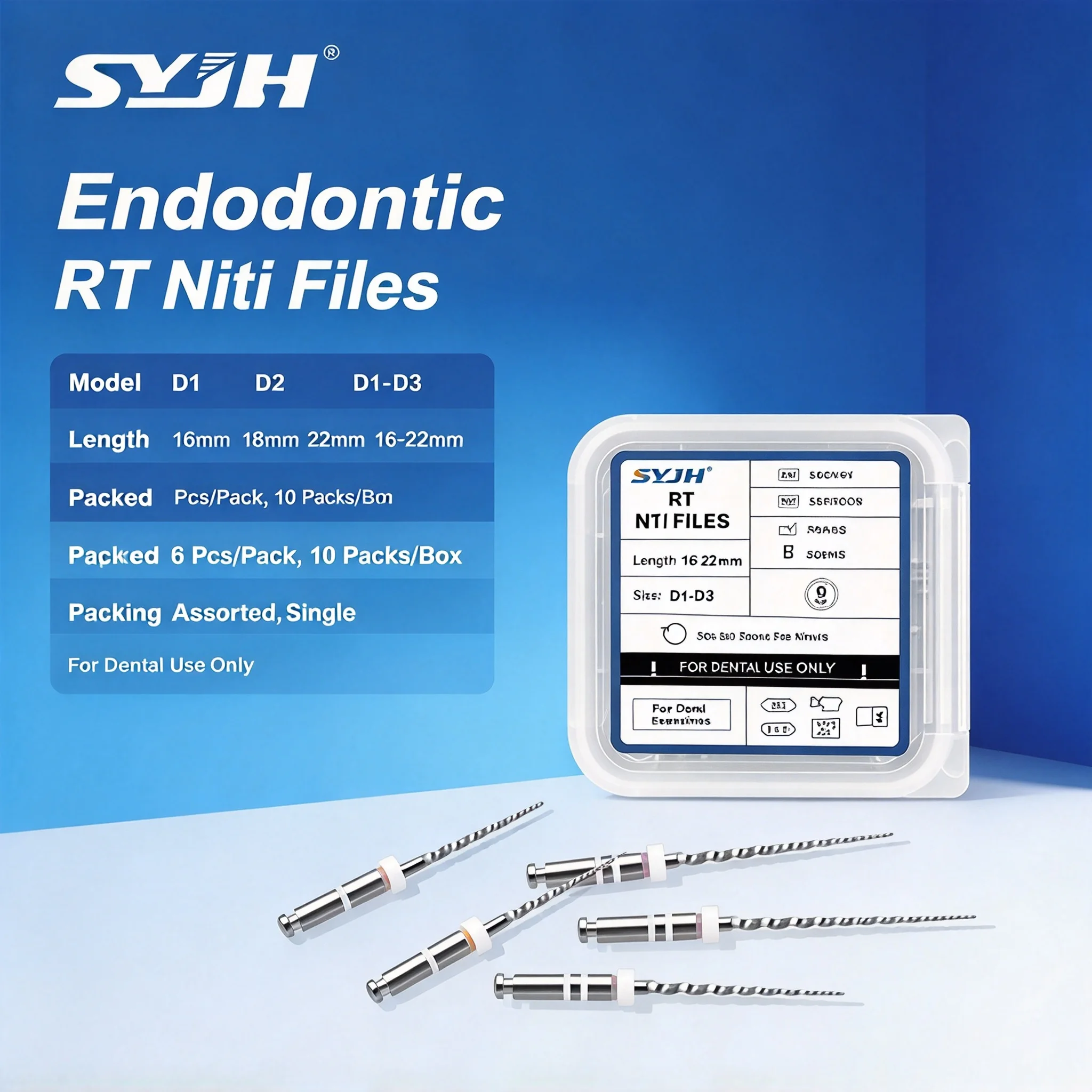 SYJH 60Pcs Dental Retreatment Engine NiTi File Root Canal D1-D3 Endo Remove Filling Material Before Canal Re-shaping Endodontic