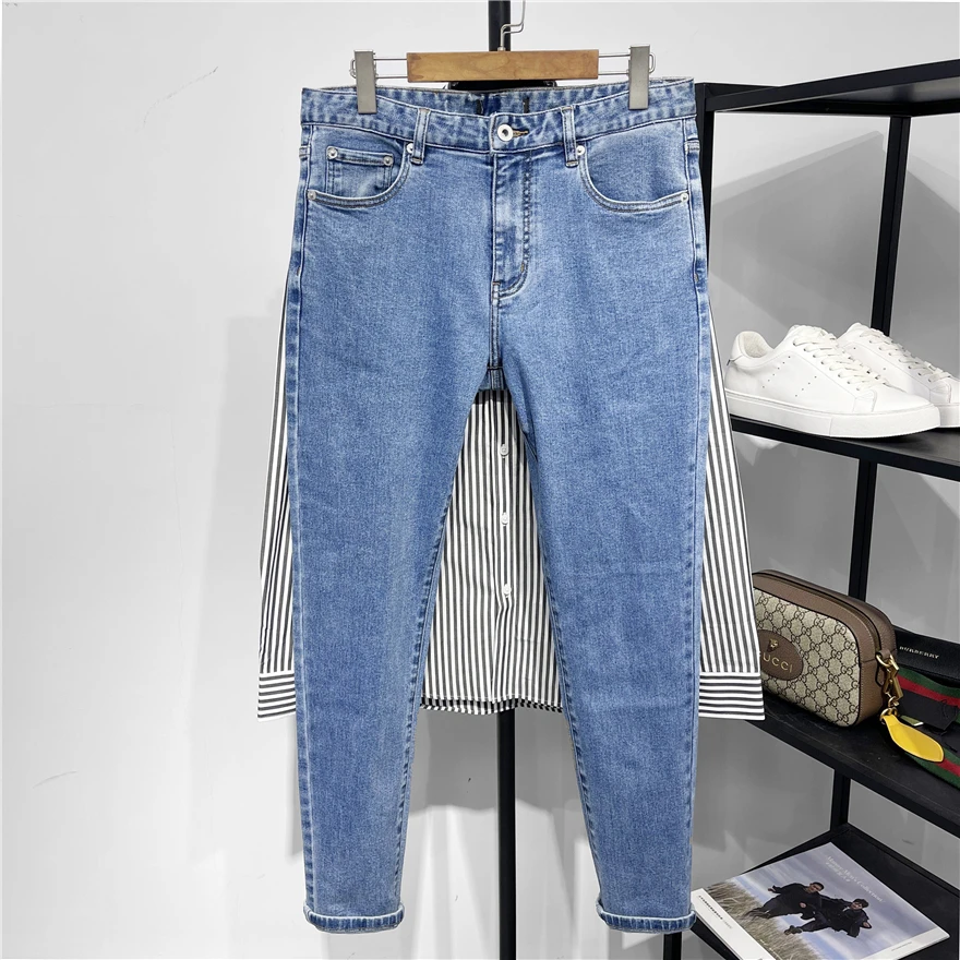 

Мужские джинсы прямого кроя, светло-голубые, эластичные, классические, молодежные, длинные брюки, осенняя коллекция, повседневная одежда