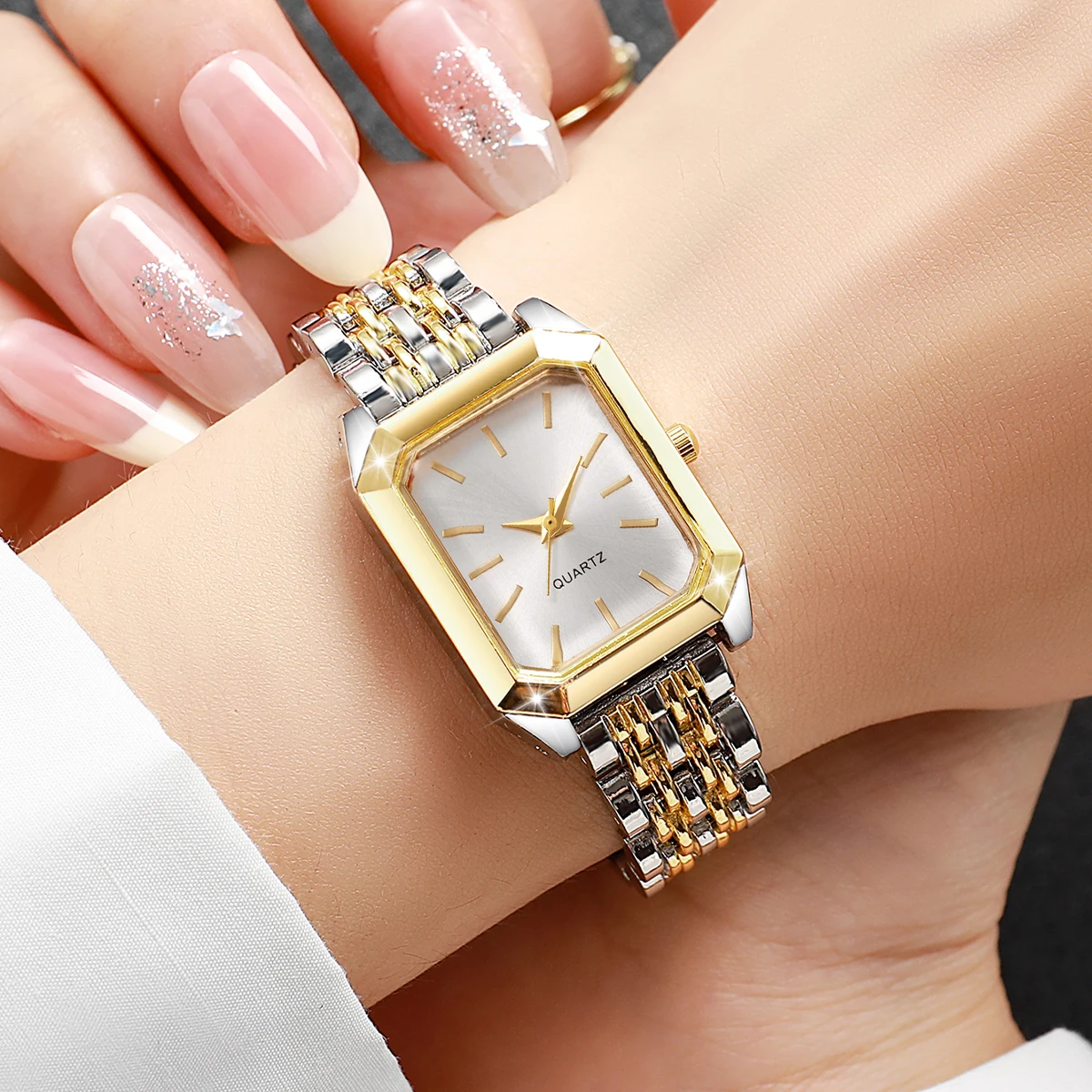 패션 직사각형 심플 다이얼 여성 시계 캐주얼 합금 스트랩 손목시계 여성용 시계 선물(박스 없음)