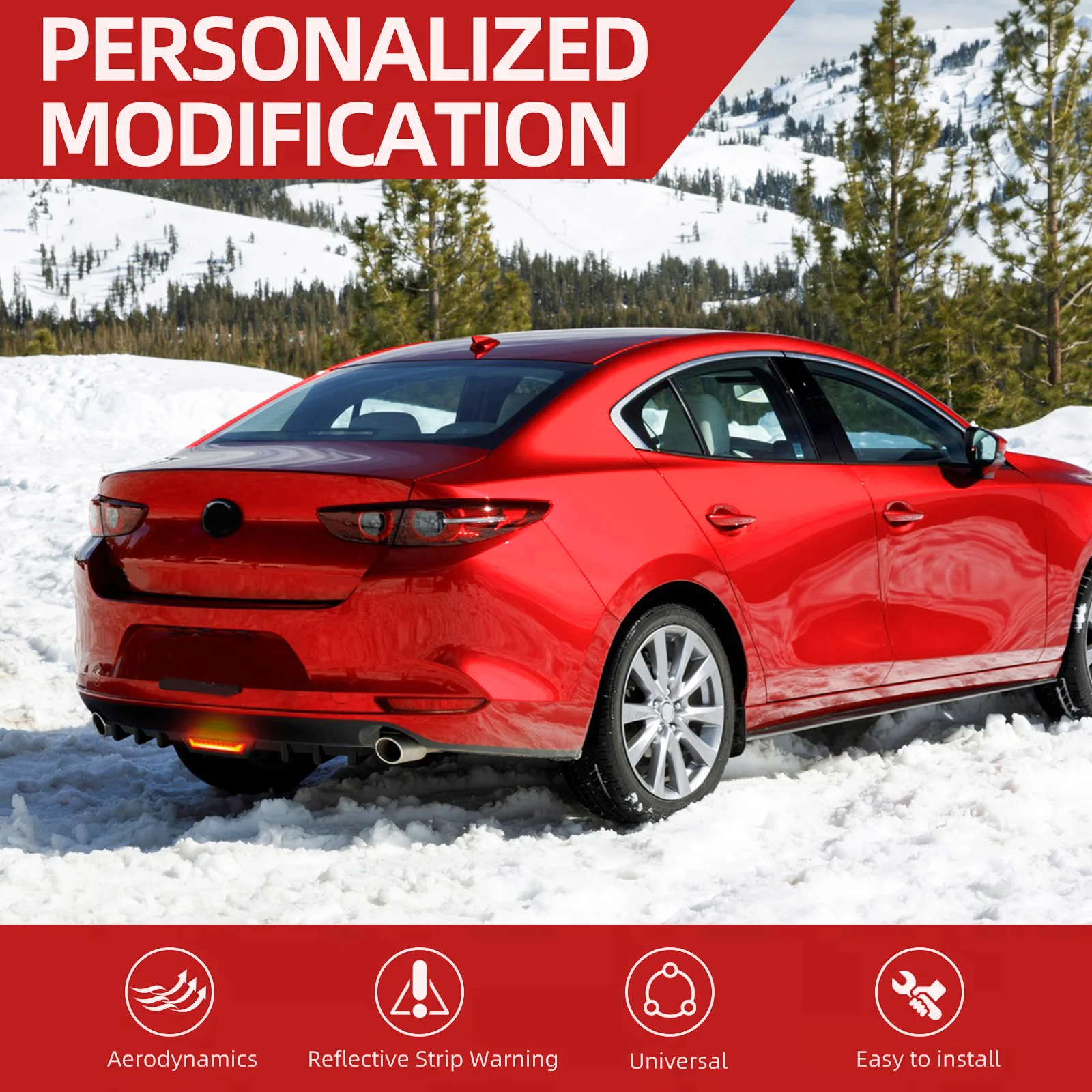 For Audi A4 2001-2010 Rear Bumper Diffuser Canard w/LED Tail Light Glossy Black