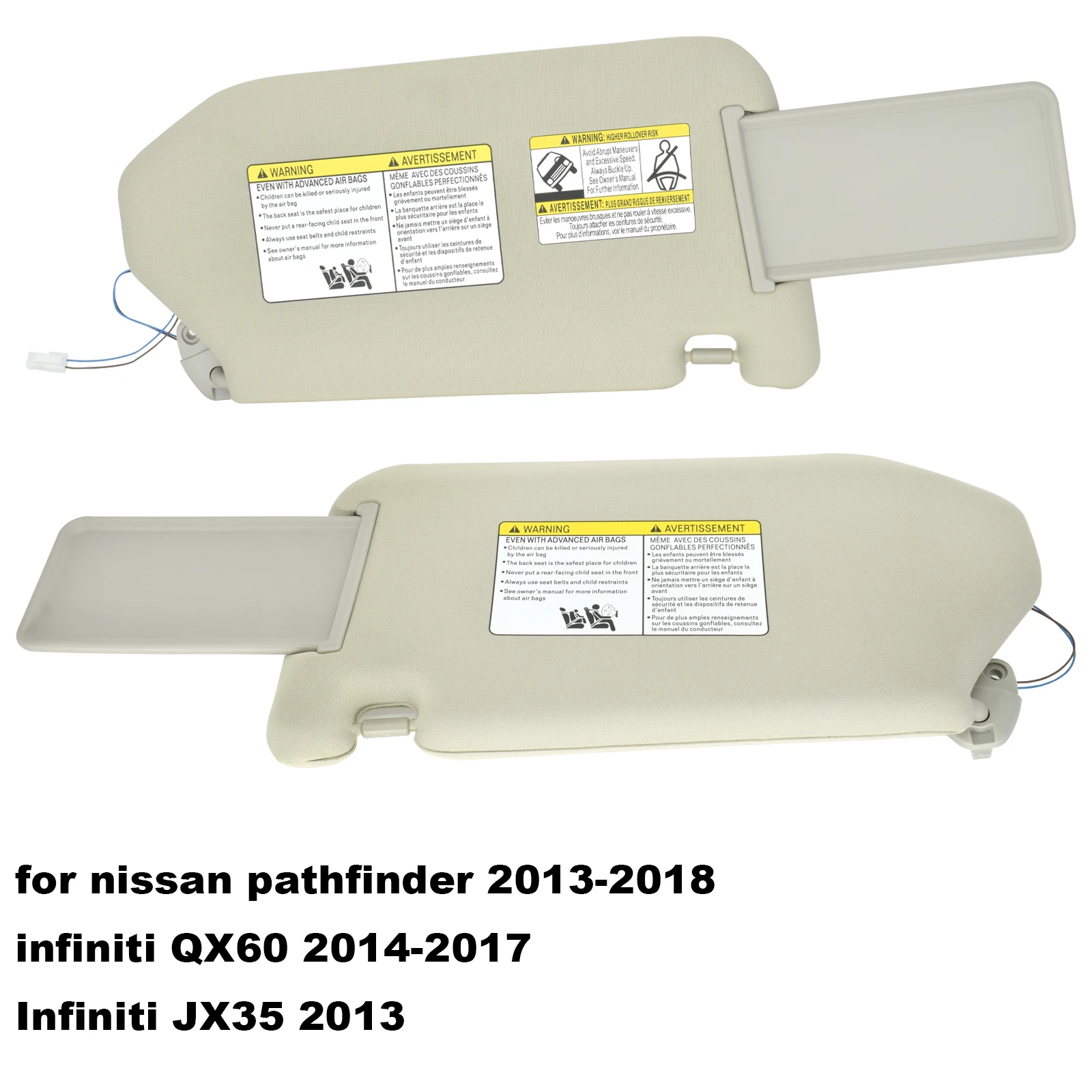 Car Sun Visor For Nissan Pathfinder 2013 - 2018 Infiniti QX60 2014 -2017 JX35 Beige Left Right Driver Vanity Light Lamp Sunvisor