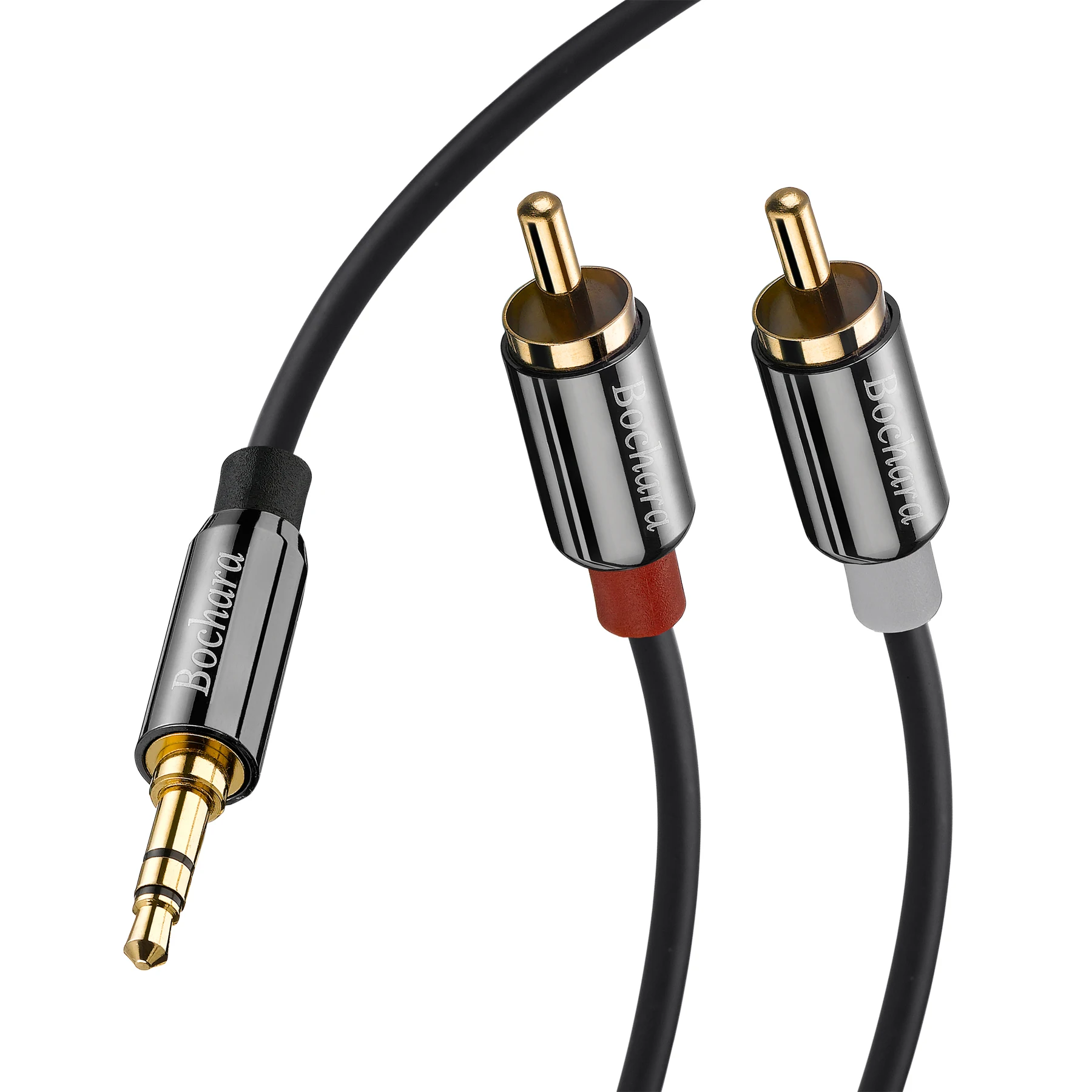 Bochara 1/8 \'\'TRS 3.5mm złącze Stereo do 2RCA OFC kabel Audio folia + oplecione ekranowane dla głośników wzmacniacz 5m 10m 15m 20m