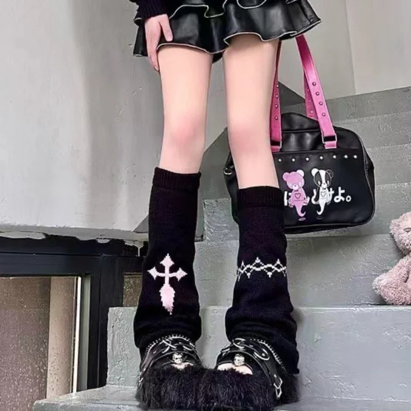 Harajuku Leg Warmers Spring and Autumn New Cool Dark Cross Chain Niche Y2k Subculture Wide Leg Cover Front and Back Legwarmers