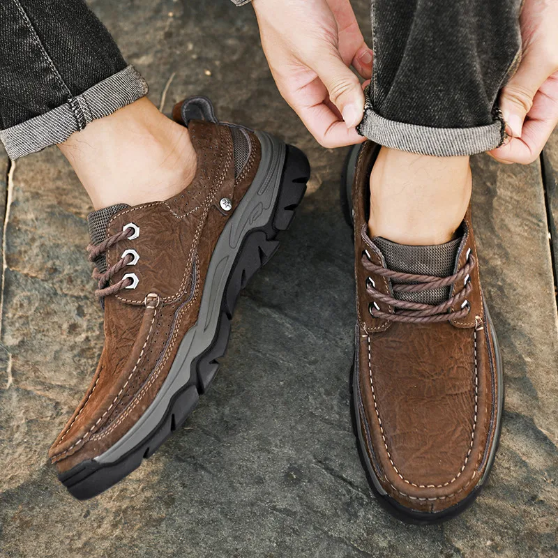 

New British Style Plus Size Men's Retro Casual Shoes Comfort Outdoor Hiking Shoes Quality Anti Slip Wear-resistant Leather Shoes