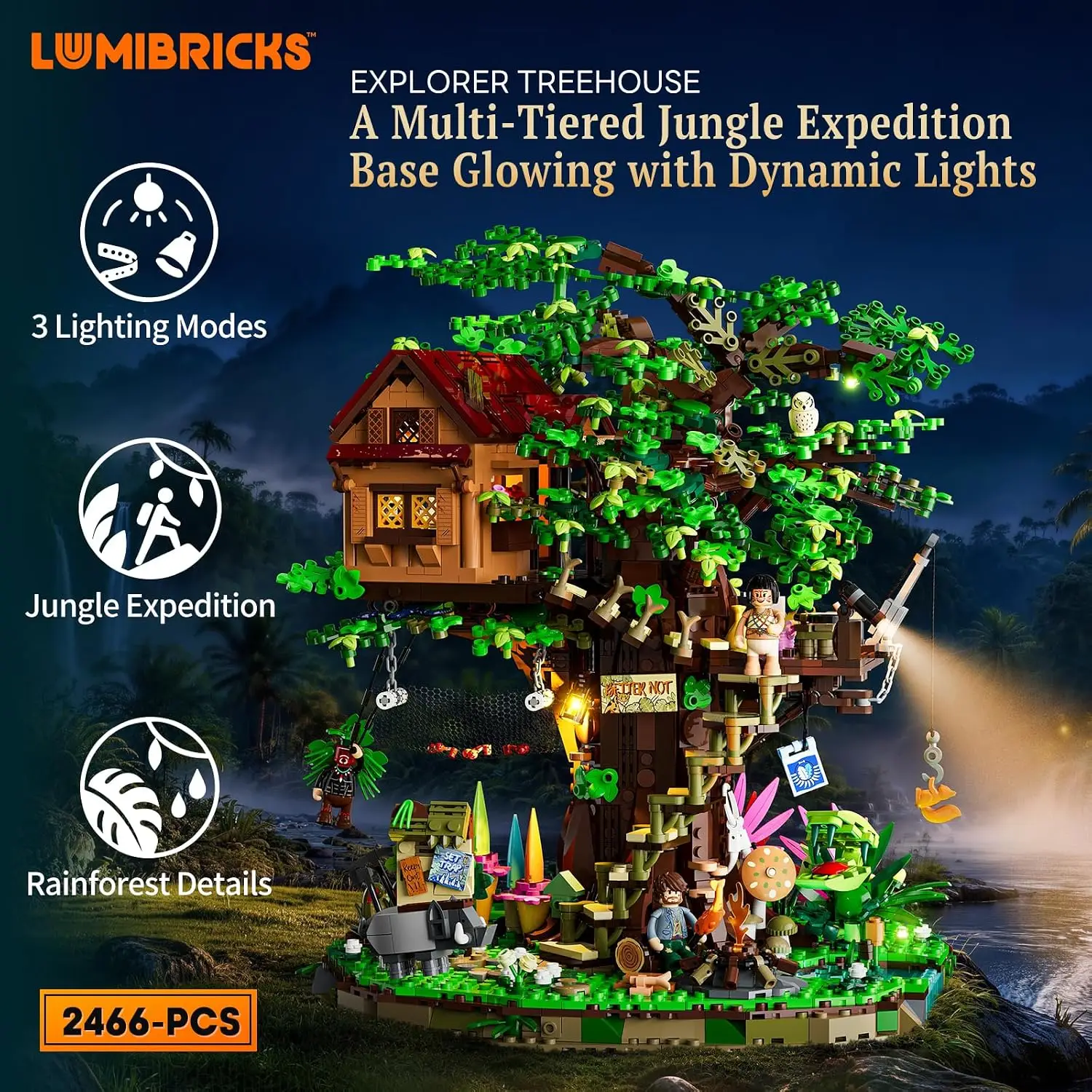 Jungle Treehouse, Lighting Building Set, Rainforest Adventure