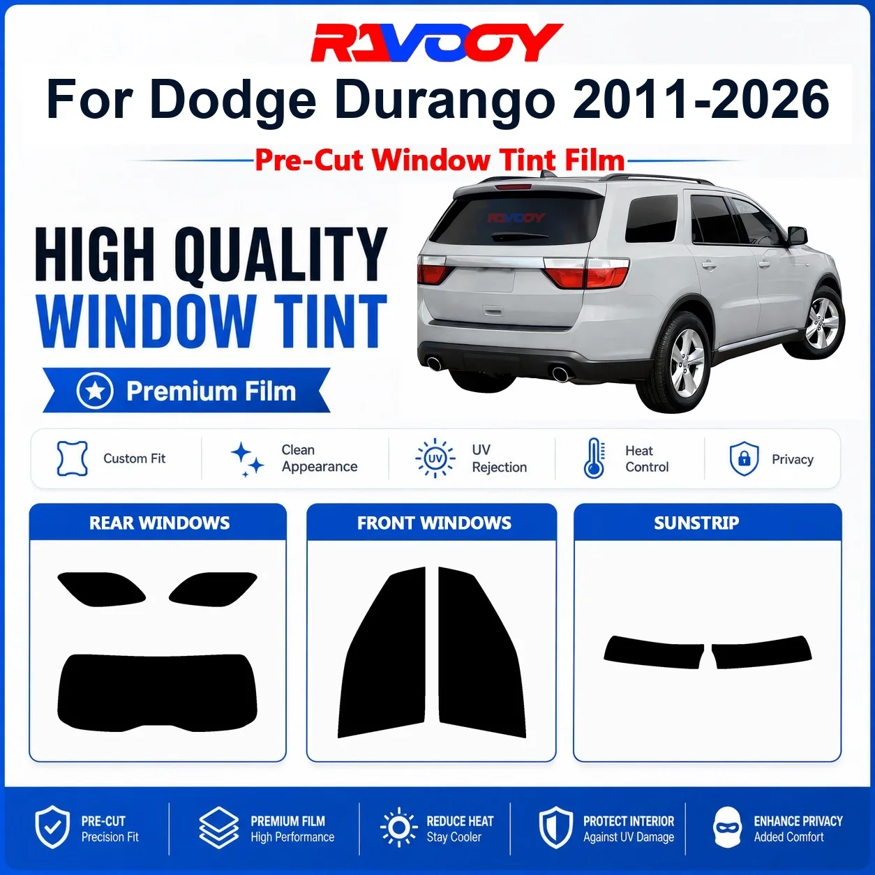 Premium Pre-Cut Window Tint For Dodge Durango 2011-2026 Front & Rear Windows UV Heat Rejection Privacy Film
