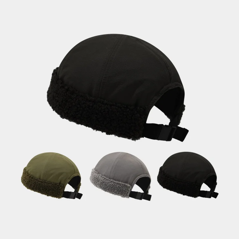 Japanese Vintage Lamb Fleece Brimless Docker Hat Unisex Autumn Winter Warm Padded Melon Cap Yuppie Street Sailor Hat