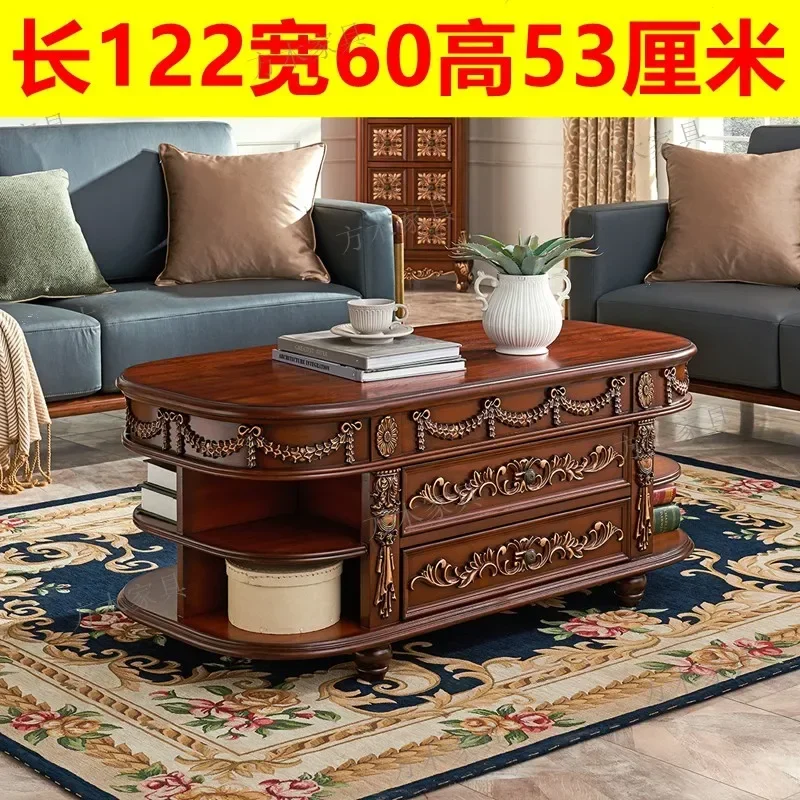 European TV cabinet Solid wood American floor cabinet Hand painted coffee table Carving combination Small apartment