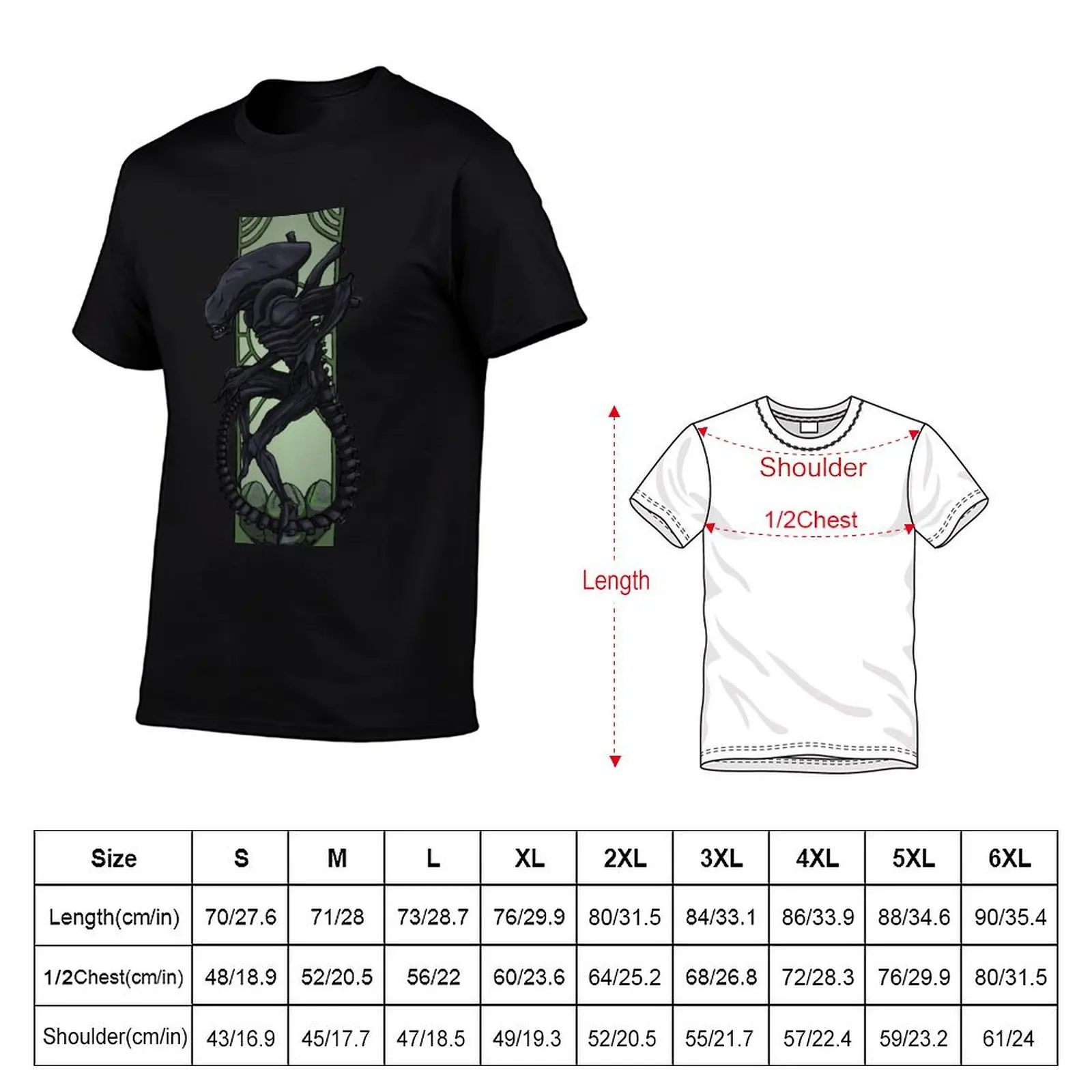 Art Nouveau Xenomorph T-Shirt valentines clothes vintage men graphic t shirts