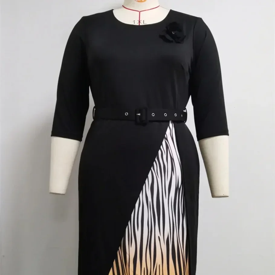 Customized Customized 2025 Hot Sale African And Turkey Style Plus Size Sashes Striped Patchwork Dress For Women
