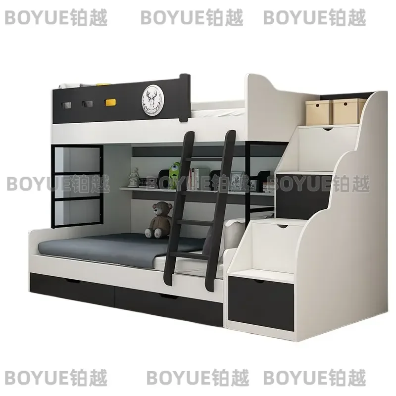 Solid Wood Bunk Bed High Low Double Deck Adult Kids Mother Child Sleeping Furniture Space Saving Bedroom Loft Design