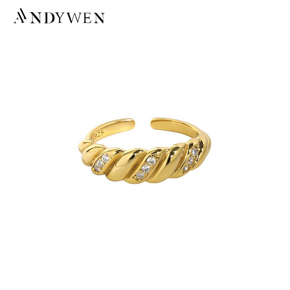 

ANDYWEN стерлингового серебра 925 пробы, золото, прозрачный циркон, кольца изменяемого размера, нерегулярные геометрические кольца изменяемого размера, женские роскошные ювелирные изделия в стиле рок-панк