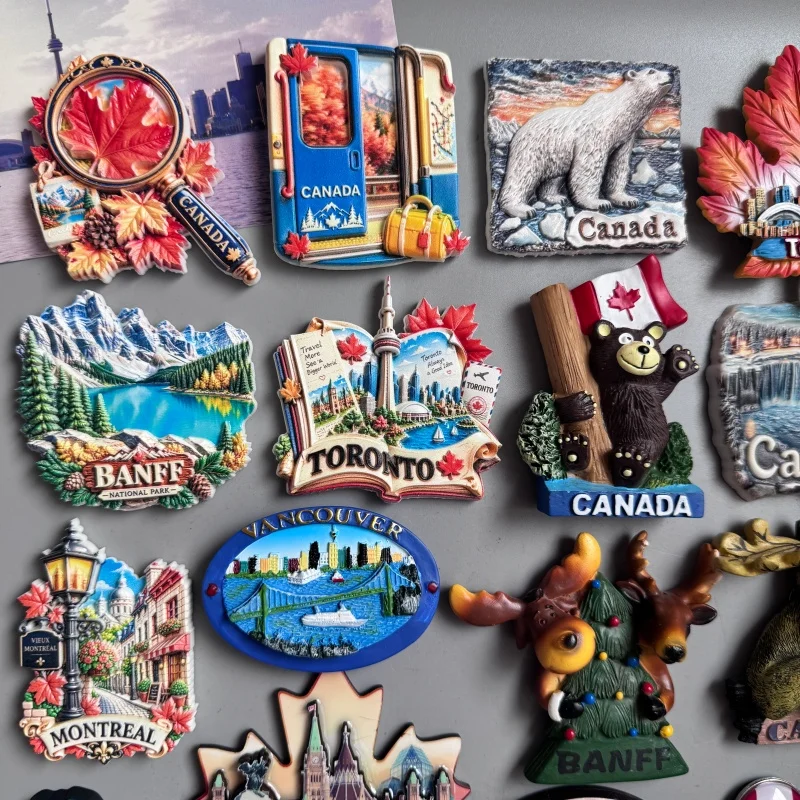 Canada in autumn tourist souvenir Ottawa Banff Toronto Montreal Vancouver Quebec Polar bear Niagara maple leaf Elk Fridge magnet