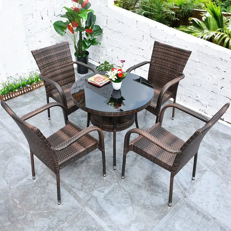 Table And Chair Five-piece Combination Courtyard Terrace Imitation Rattan Chair Balcony Tea Simple Modern Style Outdoor Leisure