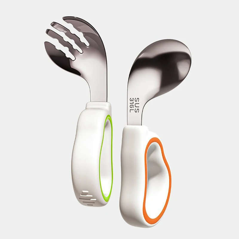 تدريب تناول الطعام للأطفال، ملعقة وشوكة من السيليكون الناعم، أدوات مائدة للأطفال الصغار، تعلم تناول الطعام، أدوات مائدة شوكة ناعمة للتدريب على أدوات مائدة الأطفال #1