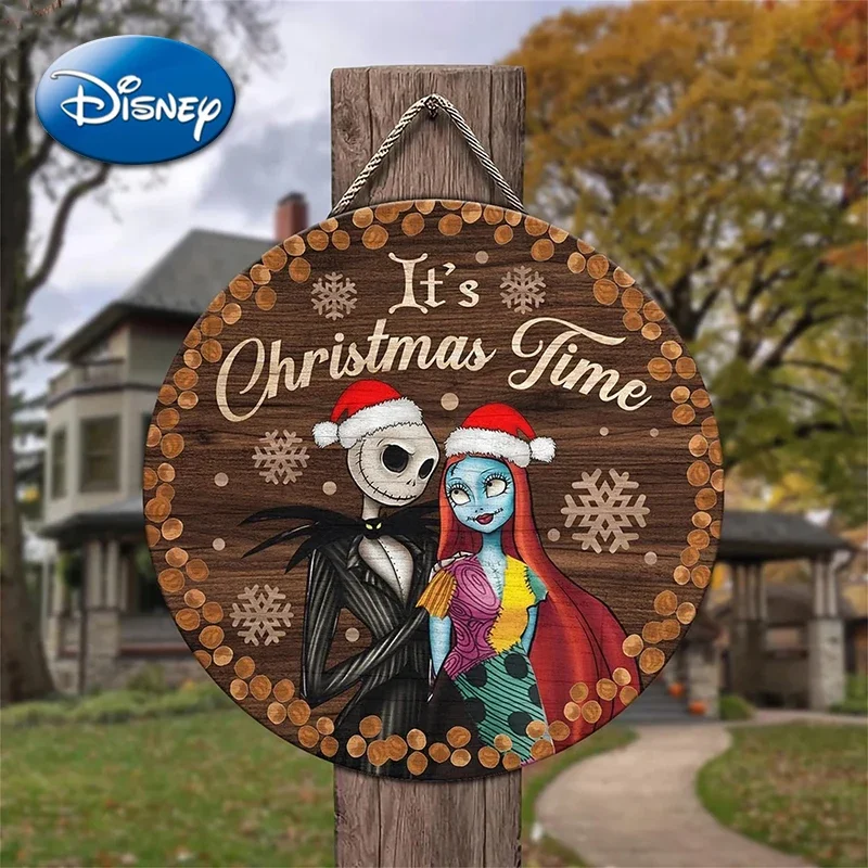 

Disney The Nightmare Before Christmas Wooden Decorative Doorplate Jack Sally Cartoon Creative House Sign Festival Hanging Board