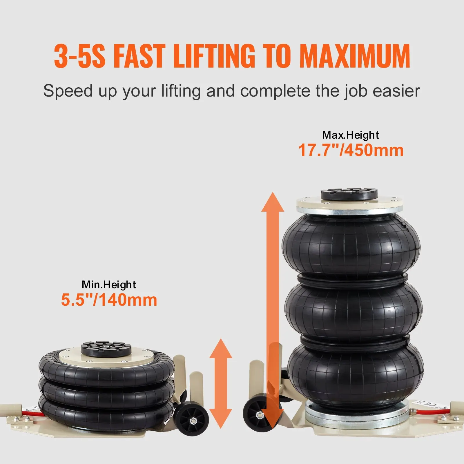 Triple Bag Air Jack 3 Ton/6600 Lbs Capacity Pneumatic Car SUV Lifting Service Equipment