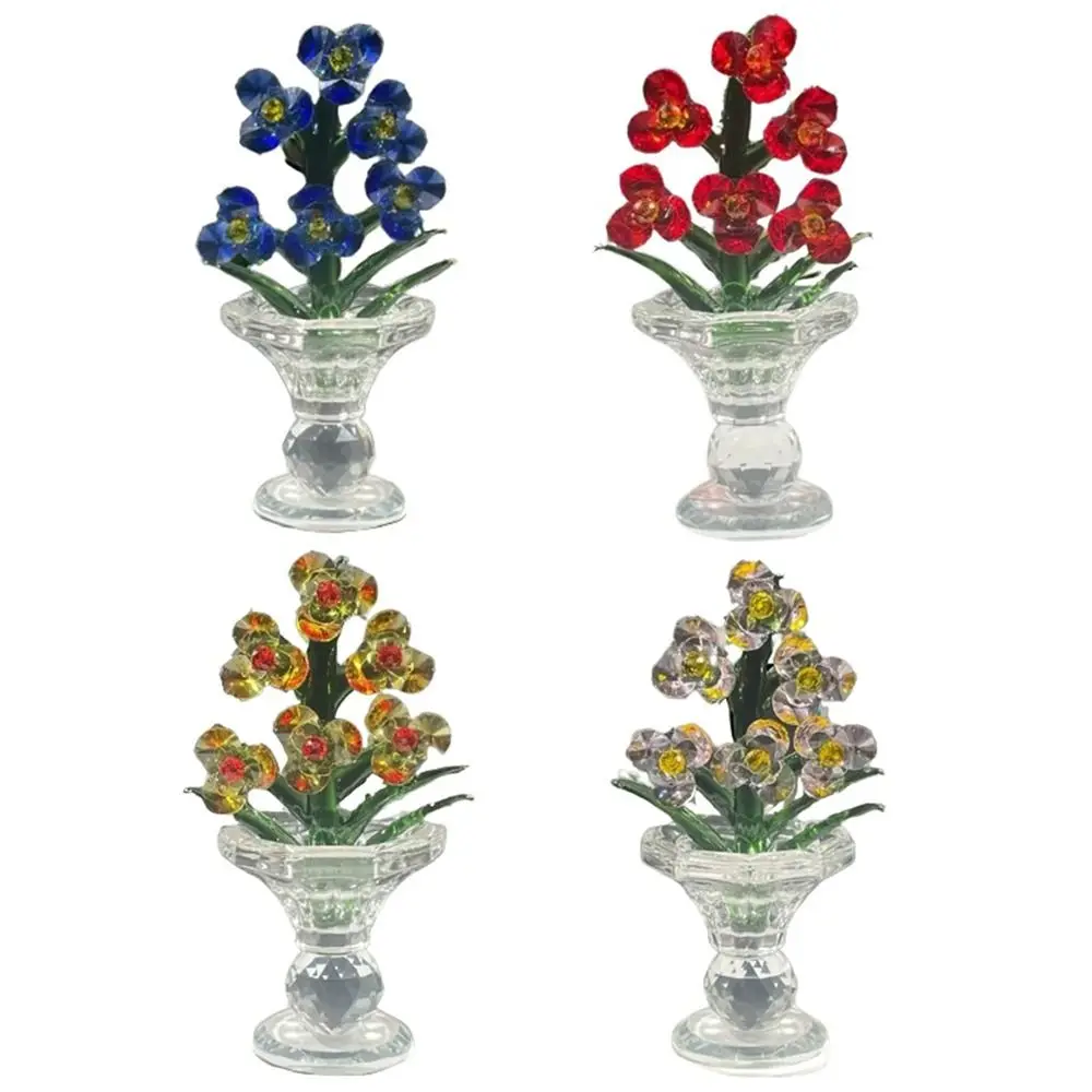 Colorful Crystal Flower Figurine Exquisite Creativity Flower Bouquet Paperweight Collectibles Round Base Table Ornaments