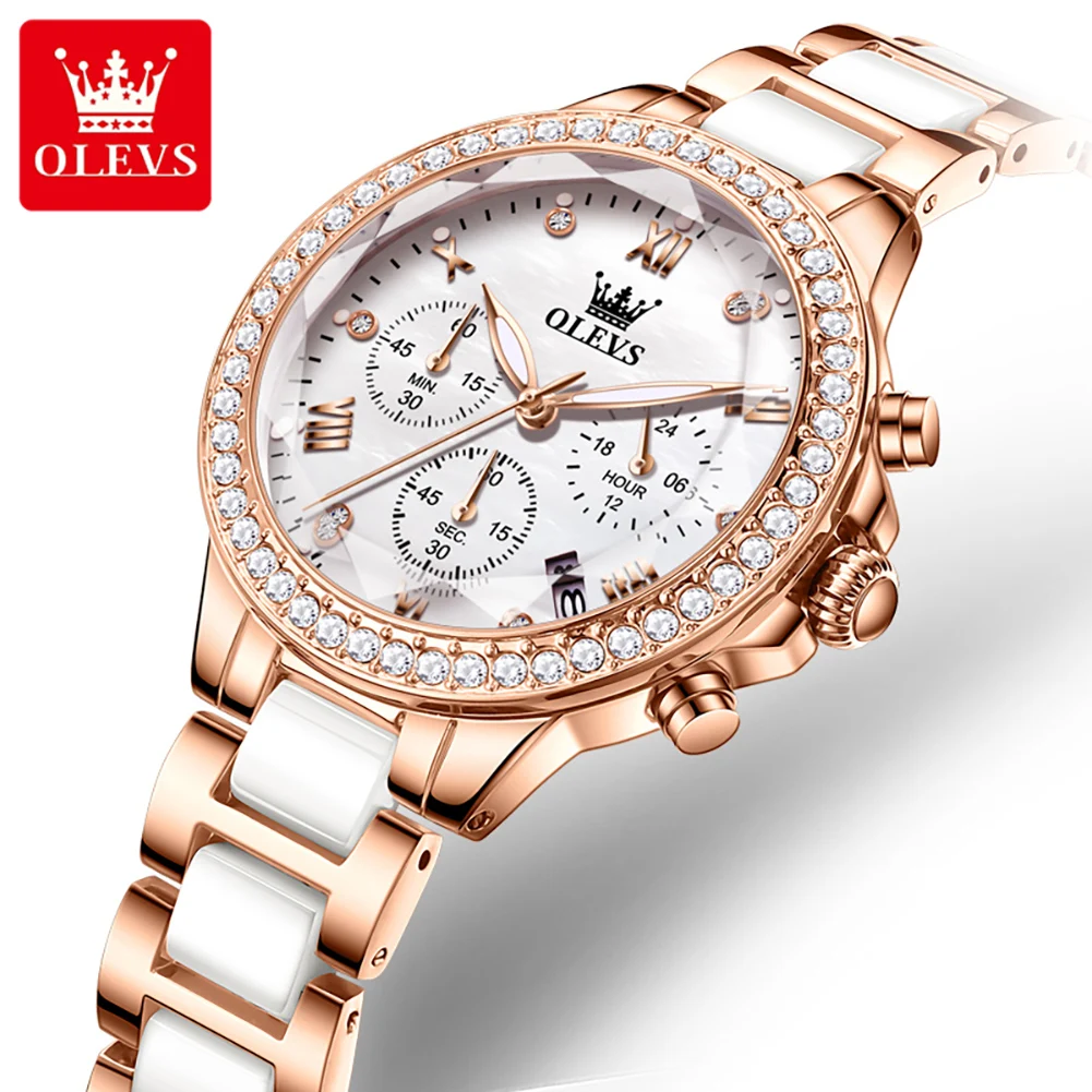 OLEVS Ceramics Watch Women Brand Luxury Fashion Diamond Water Proof Relogio Feminino Quartz Ladies Watches reloj mujer