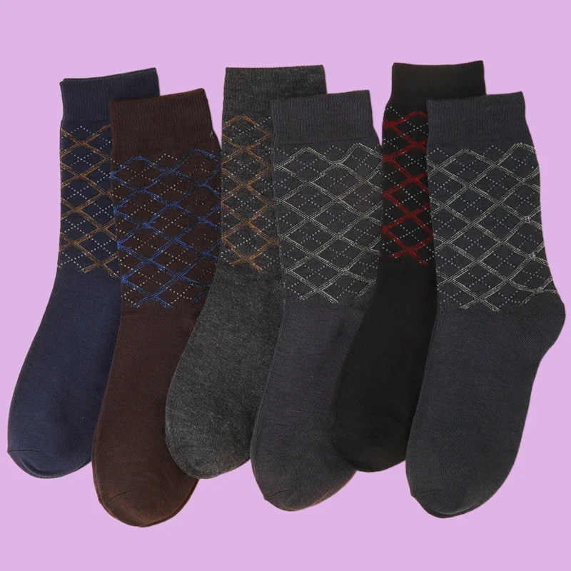 Calcetines de algodón de tubo medio para hombre, calcetín de negocios de Color sólido con patrón de diamantes, estilo británico, talla grande, 6/12 pares, 2024