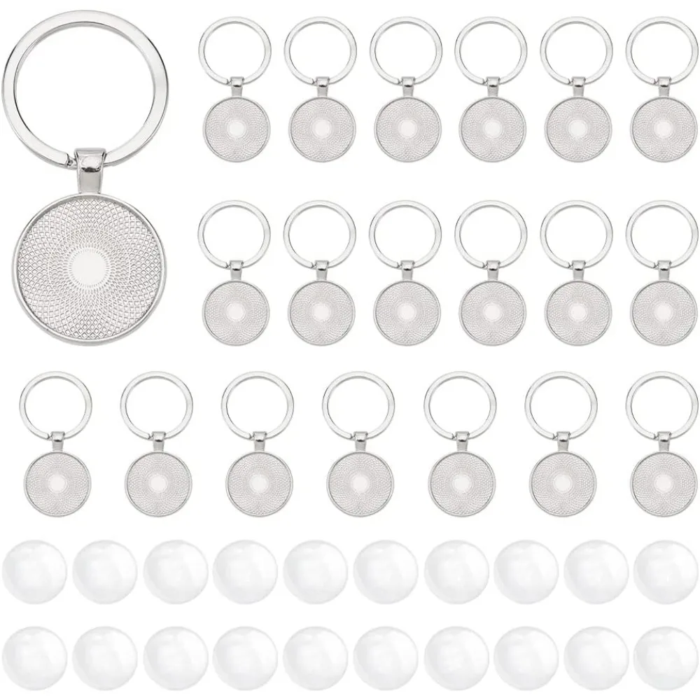 

20Pcs Keychain Cabochon Settings Blanks Bezel Trays Charm 25mm Round Trays for Keychain Blanks Trays for Photo Resin Making Kit