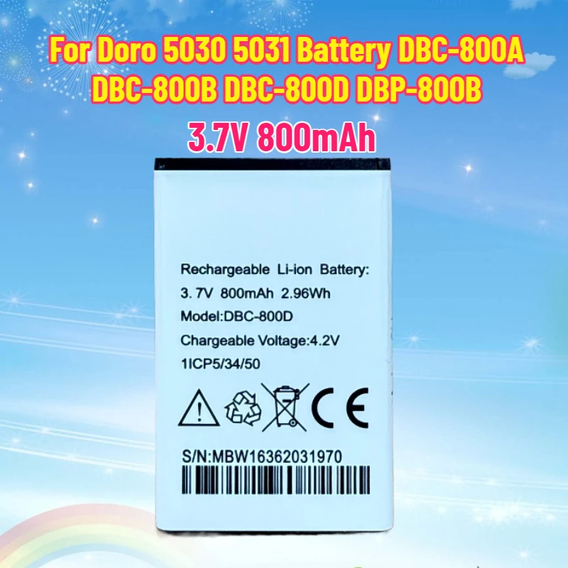 

New 3.7V 800mAh Battery Suitable for Doro 5030 5031 Battery DBC-800A DBC-800B DBC-800D DBP-800B