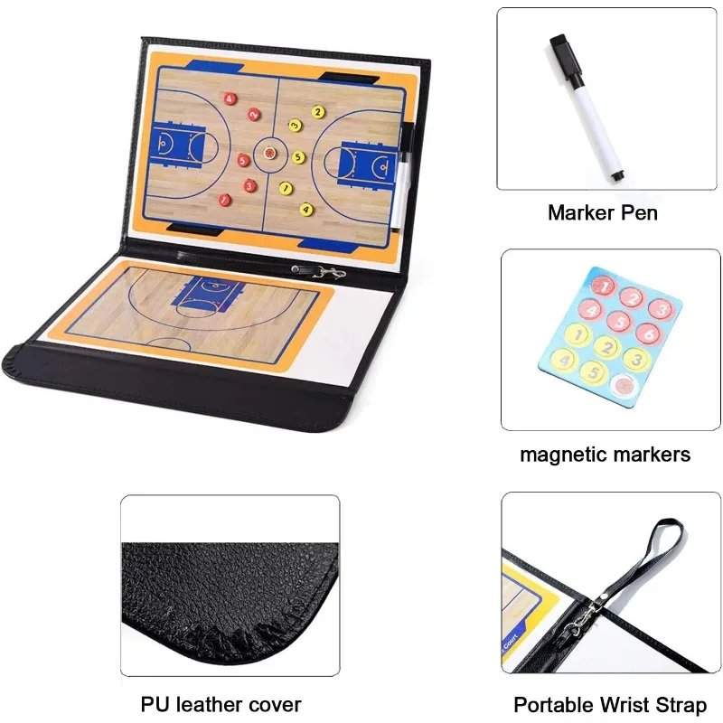 مجموعة مغناطيسية تكتيكية لمدرب كرة السلة، لوحة استراتيجية محمولة مع مسح جاف