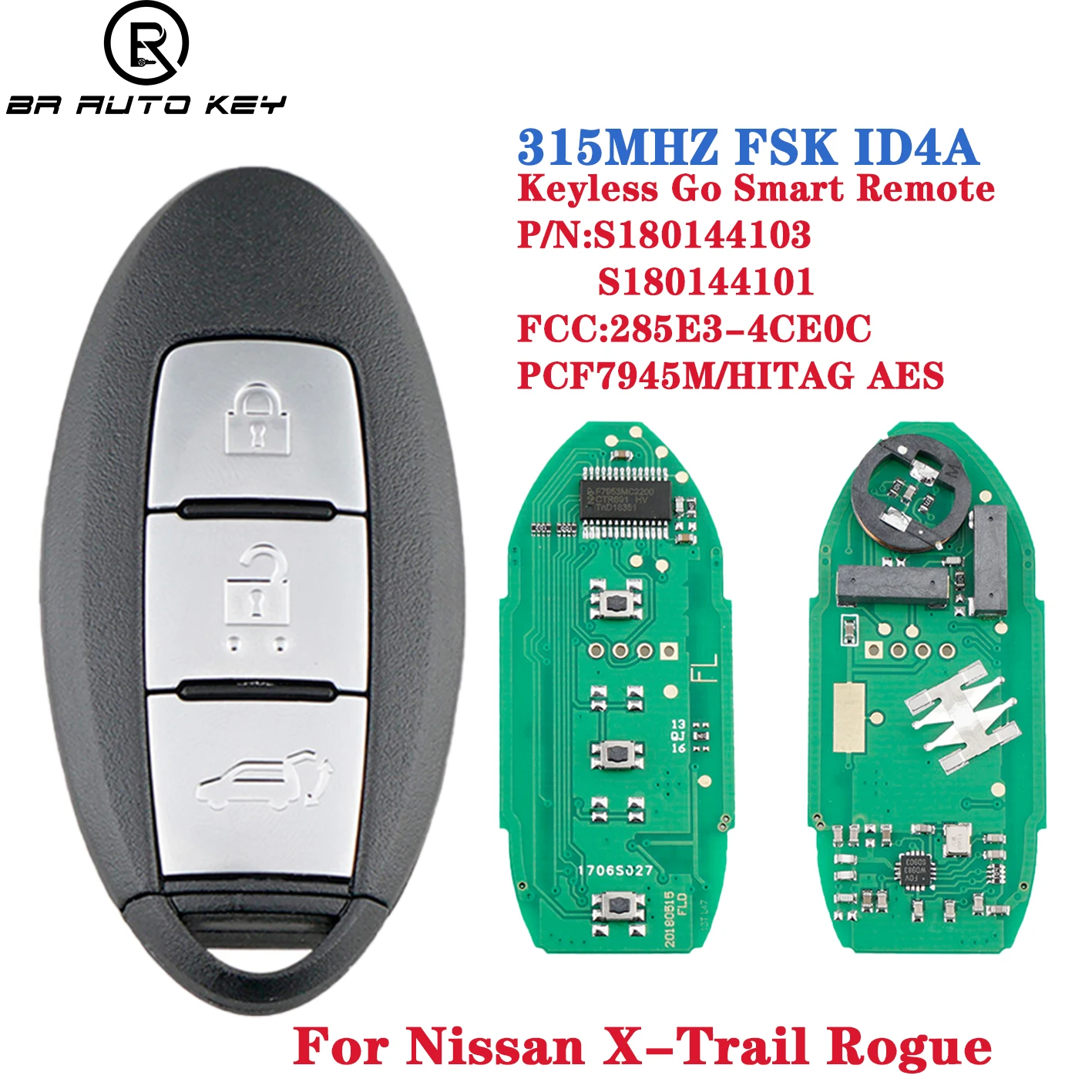 315MHz ID4A Chip 3 botones mando a distancia inteligente para coche Fob para Nissan Xtrail x-trail Rogue 2014 -2017 285E3-4CE0C S 180144103   S