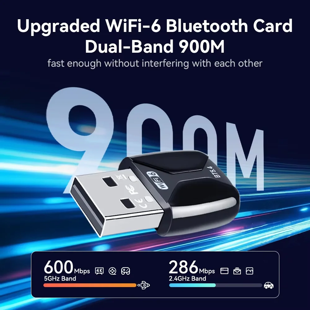 900Mbps USB WiFi محول بطاقة الشبكة 2.4G/5Ghz بلوتوث 5.4 واي فاي دونغل استقبال لاسلكي للكمبيوتر المحمول Win 10/11 سائق مجاني