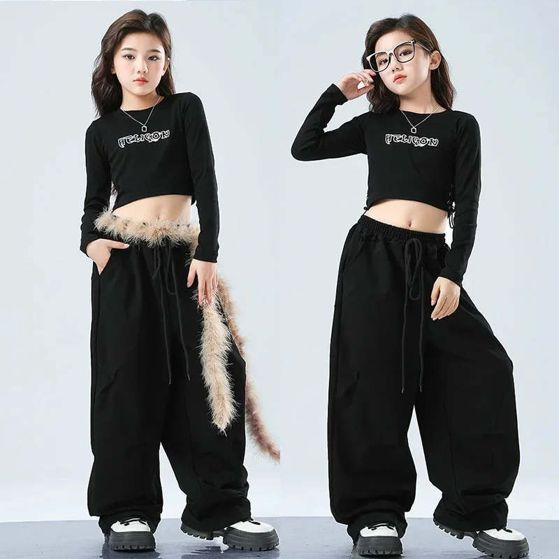 

Kpop Costume Black Jazz Street Dance Stage Outfit Girl Fashion Clothes Crop Tops Loose Hip Hop Trousers Urban Dance Wear