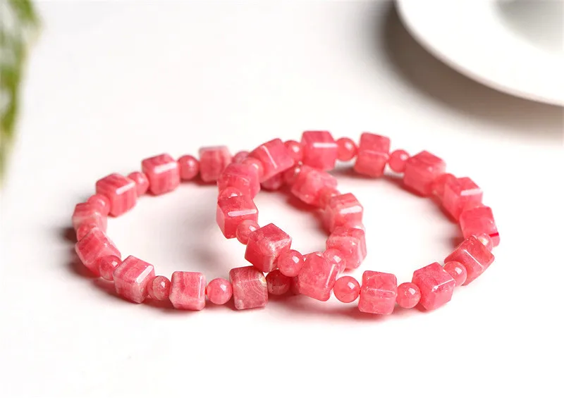 

Natural Red Rhodochrosite Rectangle Beads Bracelet 8x8mm For Women Men Fashion Jewelry Rose Rhodochrosite Bangle AAAAAA