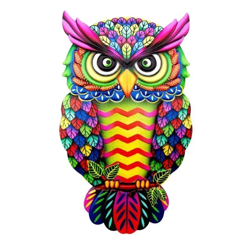 Metal Art Owl Wall Decor Colorful Iron Art Owl Sculpture 4 Colors Owls Hanging Ornament Pendant for Indoor Outdoor Home Garden