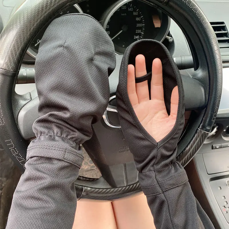 UV Protection Arm Sleeves with Hand Cover Driving Mesh Breathable Outdoor Daily Commute Loose Fit Sun Sleeves Finger Loop Travel image 5