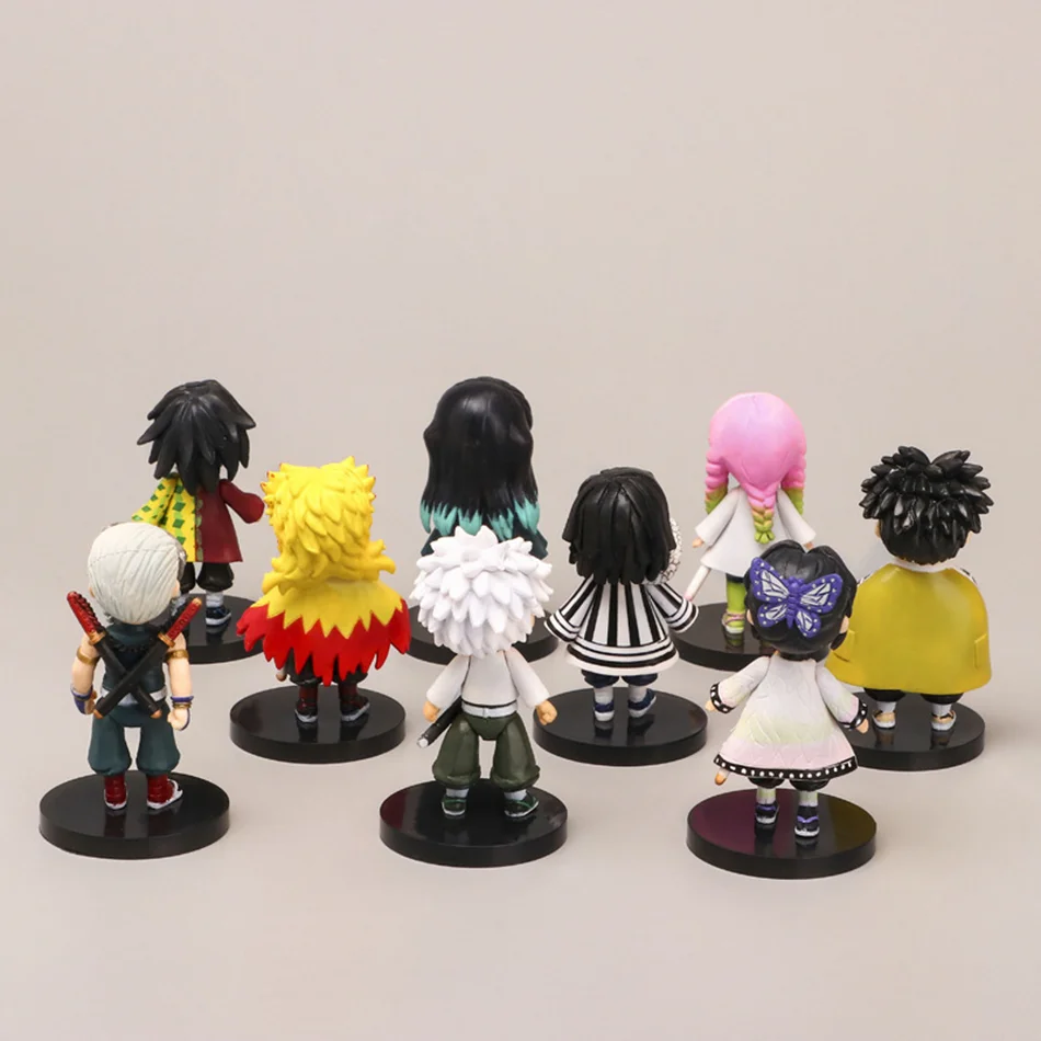 9-teiliges Set Q-Version Demon Slayer Stehende Geisterpuppe Tanjiro Nidouzi Inosuke Zenizu Figur Actionfigur Filmmodell Kinderspielzeug Geschenk