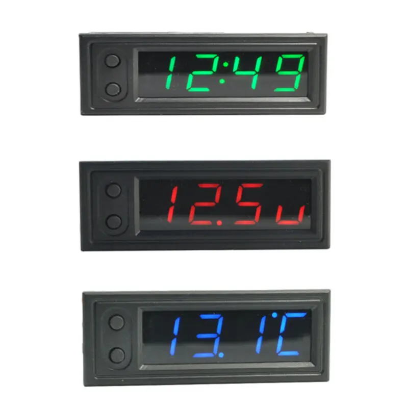 3in1 Car Thermometer Voltmeter Clock LED Digital Voltmeter Panel Meter Red Blue Green 12V For Car Motorcycle Accessories