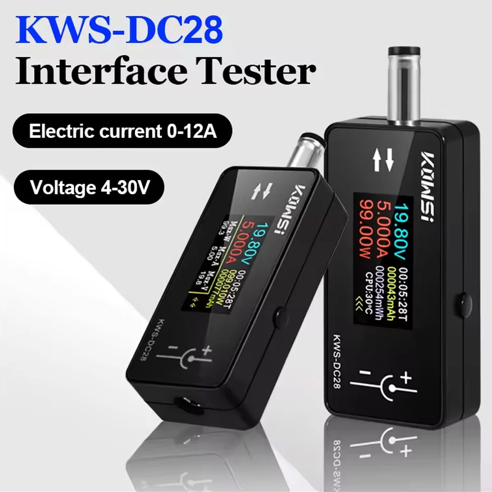 

KWS-DC28 Interface Tester 4-30V 12A Voltage Current Tester Digital Voltmeter Ammeter 0.96 Inch TFT Color Screen Power Meter