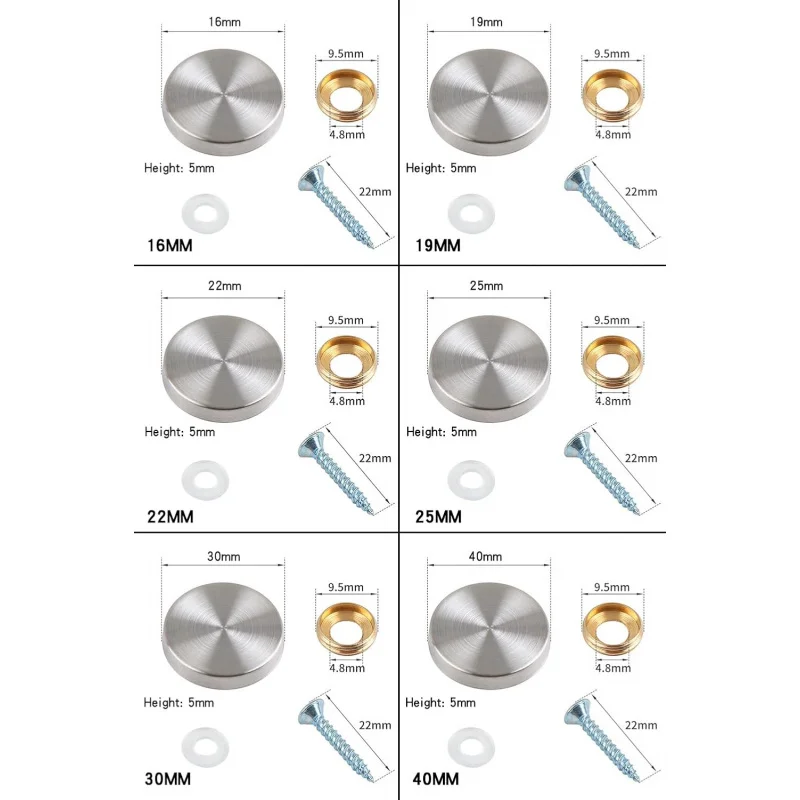 لا يوجد مخزون، خارج المخزون 8 قطع براغي مرآة 16 مم، غطاء مزخرف من الفولاذ المقاوم للصدأ المصقول #2