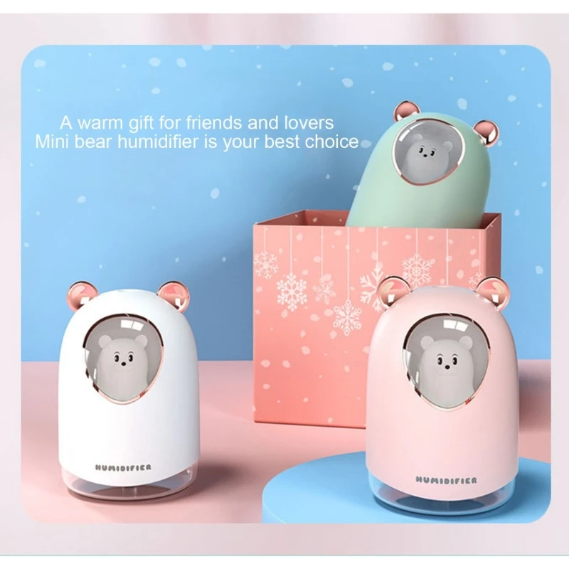 Umidificador ar elétrico portátil formato fofo 300ml com luz atmosférica