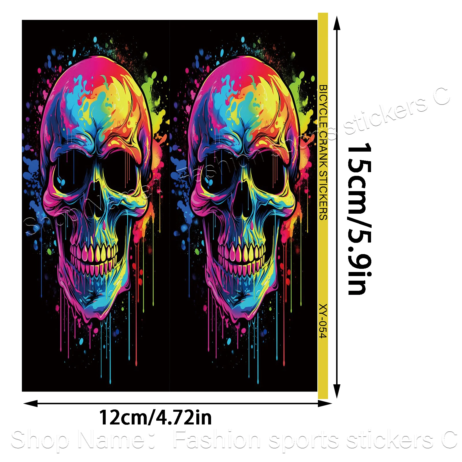 1Pair Colorful Neon Skull Bike Crank Stickers, Waterproof Vinyl Decals for MTB Road Bike Decor, Holiday Gift