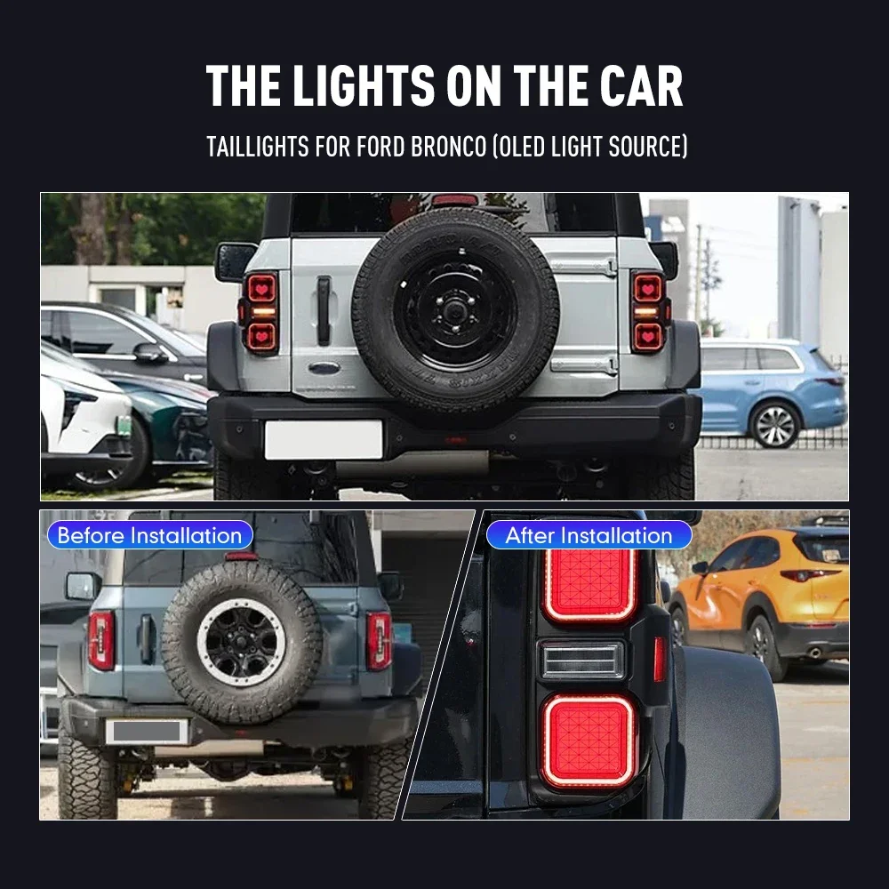 Pair Of LED Tail Lights For Ford Bronco OLED Light DRL Reverse Brake Turning Signal Plug And Play Car Rear Tail Light Assembly