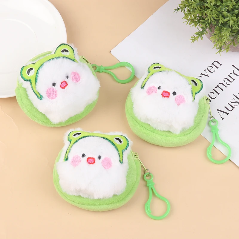 Porte-monnaie en peluche grenouille mignonne, sac à main beurre de canard créatif, fermeture éclair de dessin animé, portefeuille zéro pendentif, porte-monnaie en poudre, portefeuille pour écouteurs, porte-clés